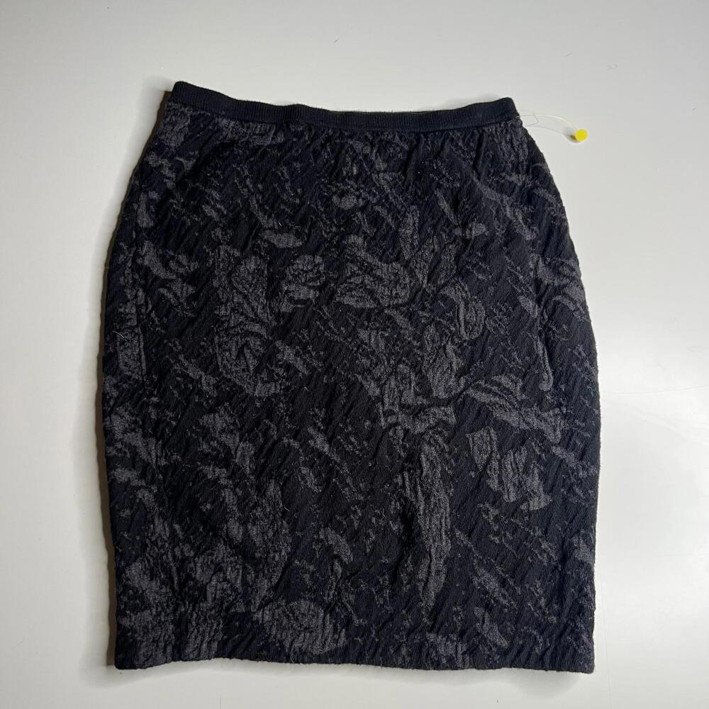 Eileen Fisher Black Textured‎ Knit Wool Cotton Skirt XS Italian Yarn